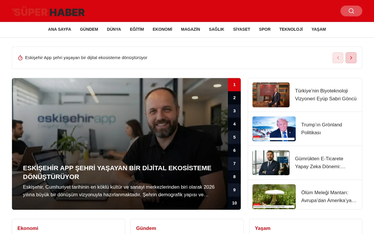 superhaber.net web sitesi ekran görüntüsü - Haber - DA 28