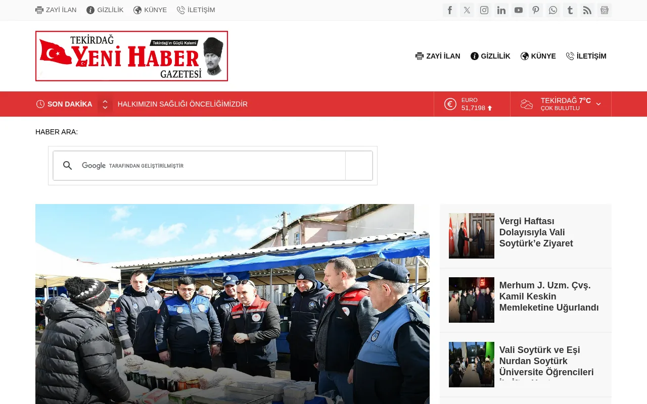 tekirdagyenihaber.com web sitesi ekran görüntüsü - Haber