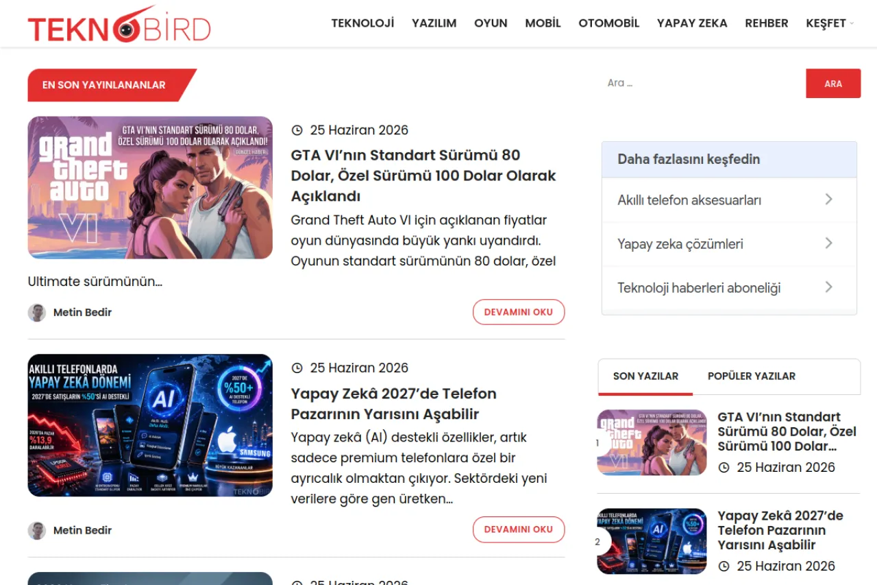 teknobird.com web sitesi ekran görüntüsü - Haber - DA 56