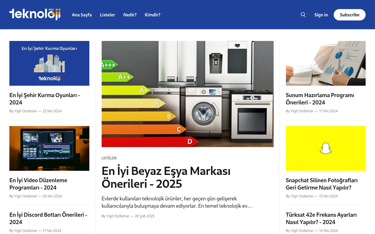 teknoloji.org web sitesi ekran görüntüsü - Teknoloji