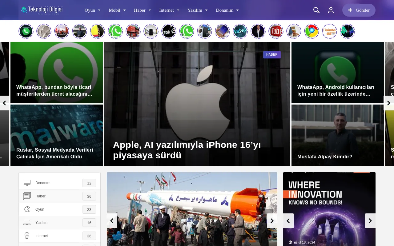 teknolojibilgisi.com web sitesi ekran görüntüsü - Teknoloji - DA 20