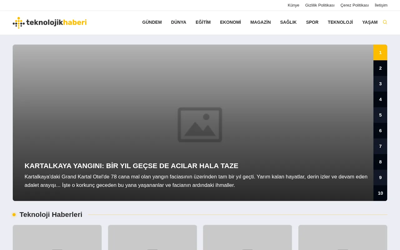 teknolojikhaberi.com web sitesi ekran görüntüsü - Haber - DA 21