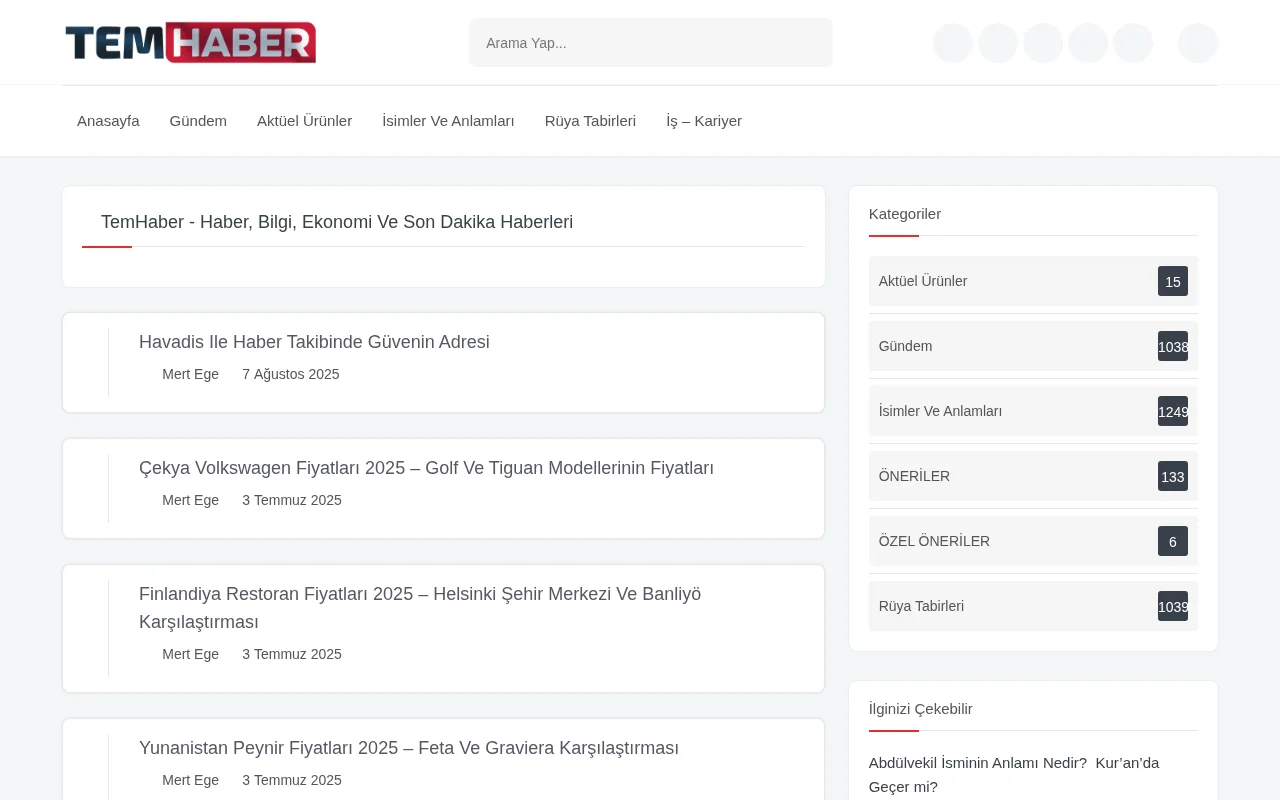 temhaber.com.tr web sitesi ekran görüntüsü - Haber - DA 20