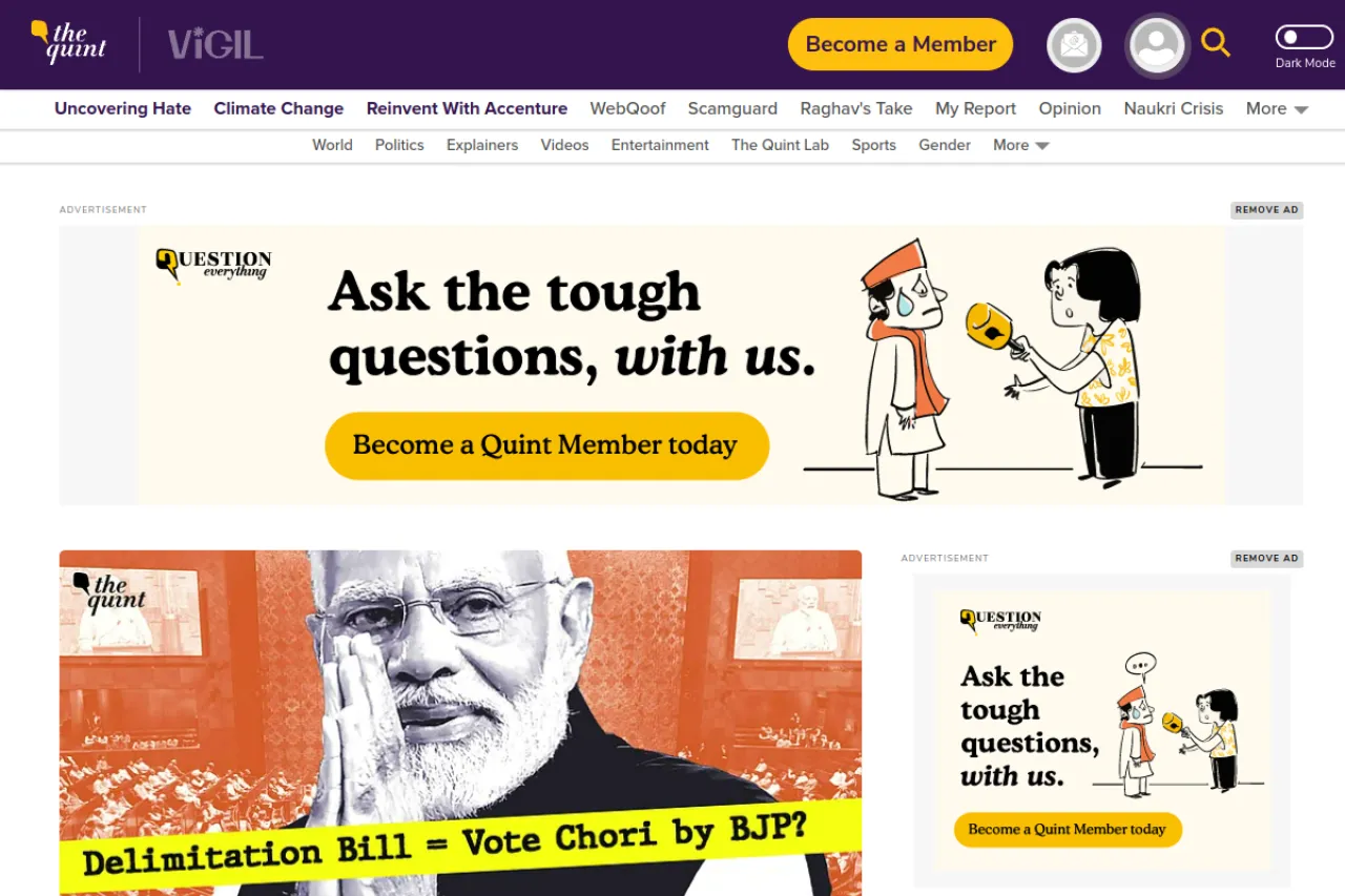 thequint.com web sitesi ekran görüntüsü - Teknoloji - DA 83