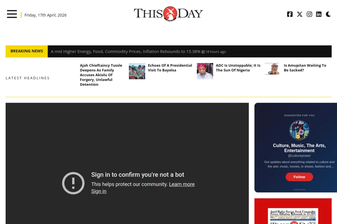 thisdaylive.com web sitesi ekran görüntüsü - Teknoloji - DA 81