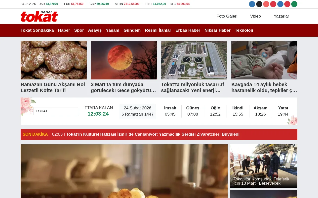 tokathaber.com.tr web sitesi ekran görüntüsü - Haber