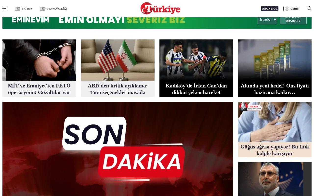 turkiyegazetesi.com.tr web sitesi ekran görüntüsü - Haber