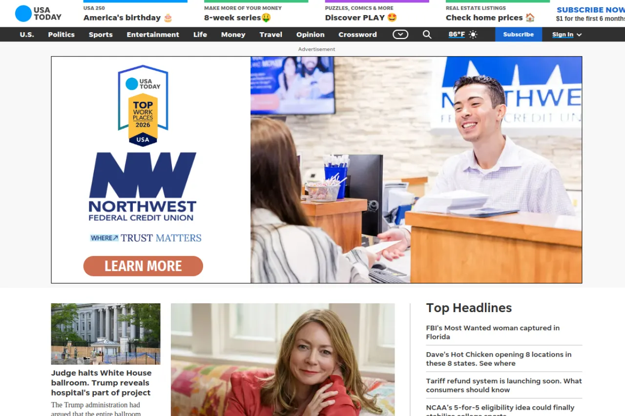 USA Today (Nofollow option) web sitesi ekran görüntüsü - Teknoloji - DA 95