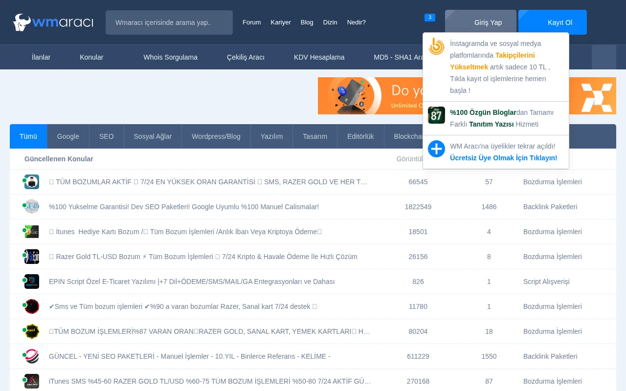 wmaraci.com web sitesi ekran görüntüsü - Otomotiv