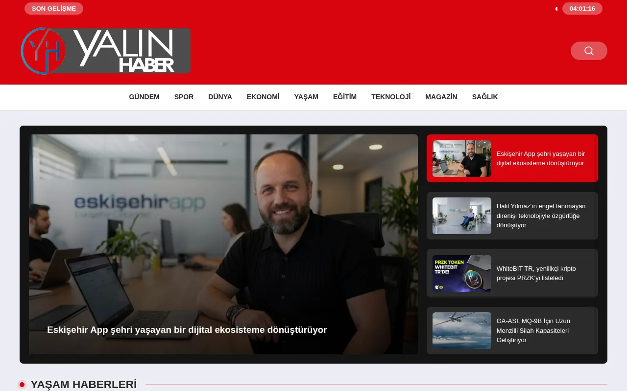 yalinhaberler.com web sitesi ekran görüntüsü - Haber - DA 25