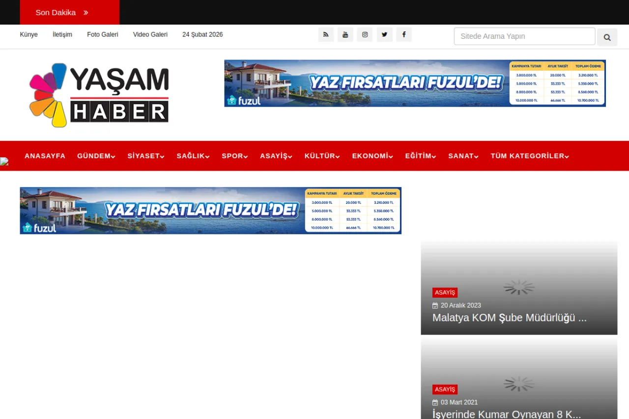 www.yasamhaber.com.tr web sitesi ekran görüntüsü - DA 10