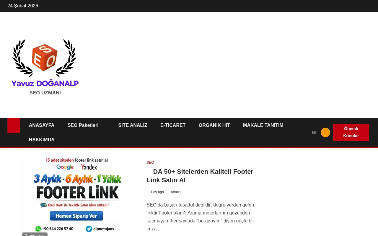 Yavuz DOĞANALP - SEO Danışmanlığı - Dijital Pazarlama web sitesi ekran görüntüsü - DA 56