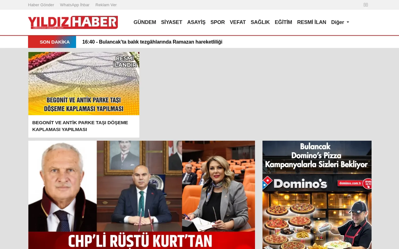 yildizhaber.com.tr web sitesi ekran görüntüsü - Haber - DA 18