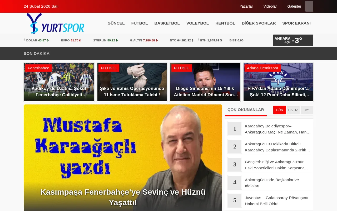 yurtspor.com web sitesi ekran görüntüsü - Spor