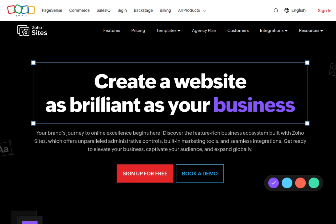 zohosites.com web sitesi ekran görüntüsü - Teknoloji - DA 85